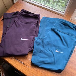 2-Pair Nike Dri-Fit Capri Run Leggings • Plum & Teal • Zip Pocket, Sz M, NWOT